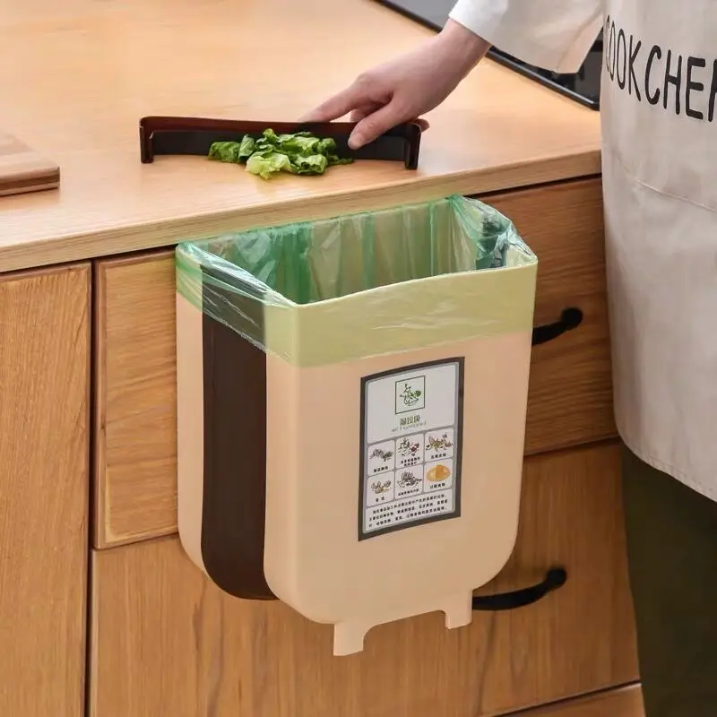 Kitchen Trash Can Hanging Trash Bin Folding Garbage Can Over Cabinet Door For Living Room Bathroom Car College Dorm