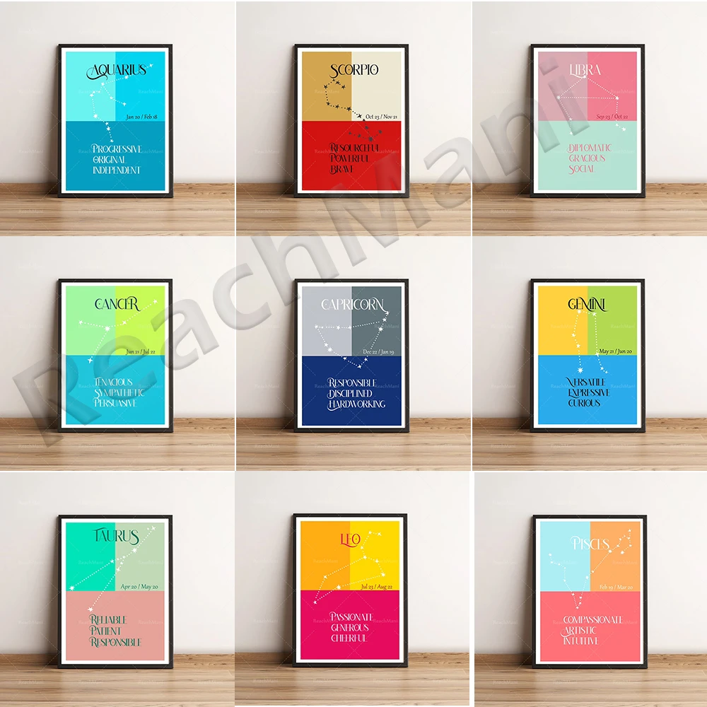 Zodiac Poster Astrology Star Sign Canvas Painting Minimalist Wall Art Picture Home Decor for Living Room Kid Bedroom Study