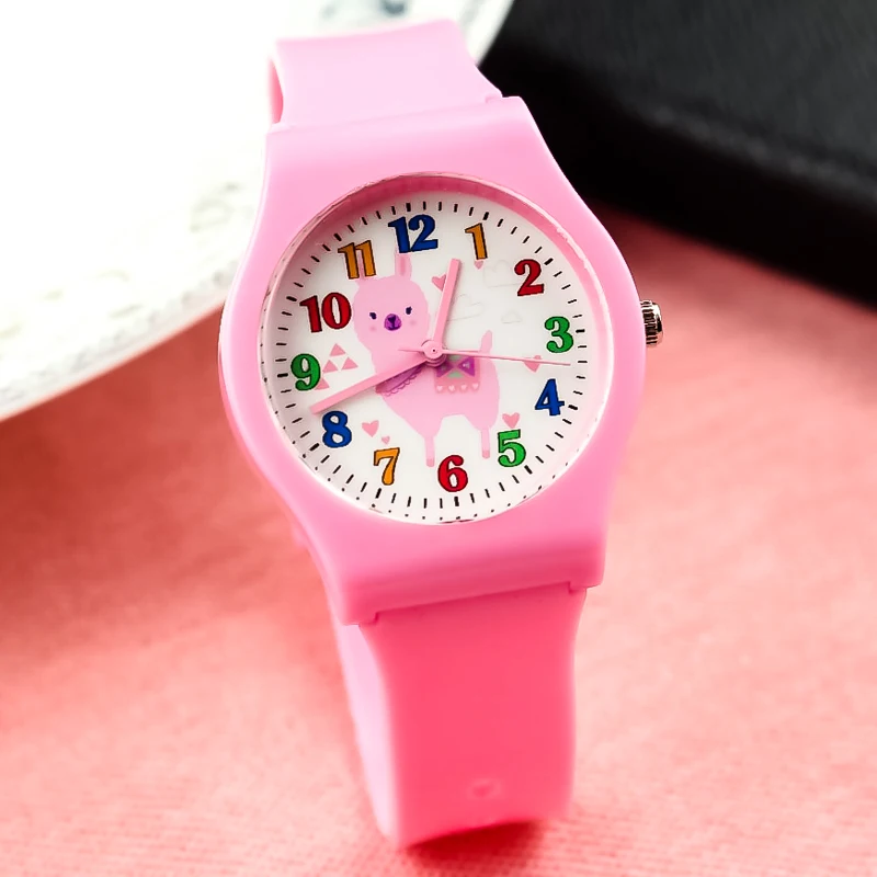 droshipping middle students lovely pink Alpaca dial jelly watch fashion woman children silicone strap analog gift clock