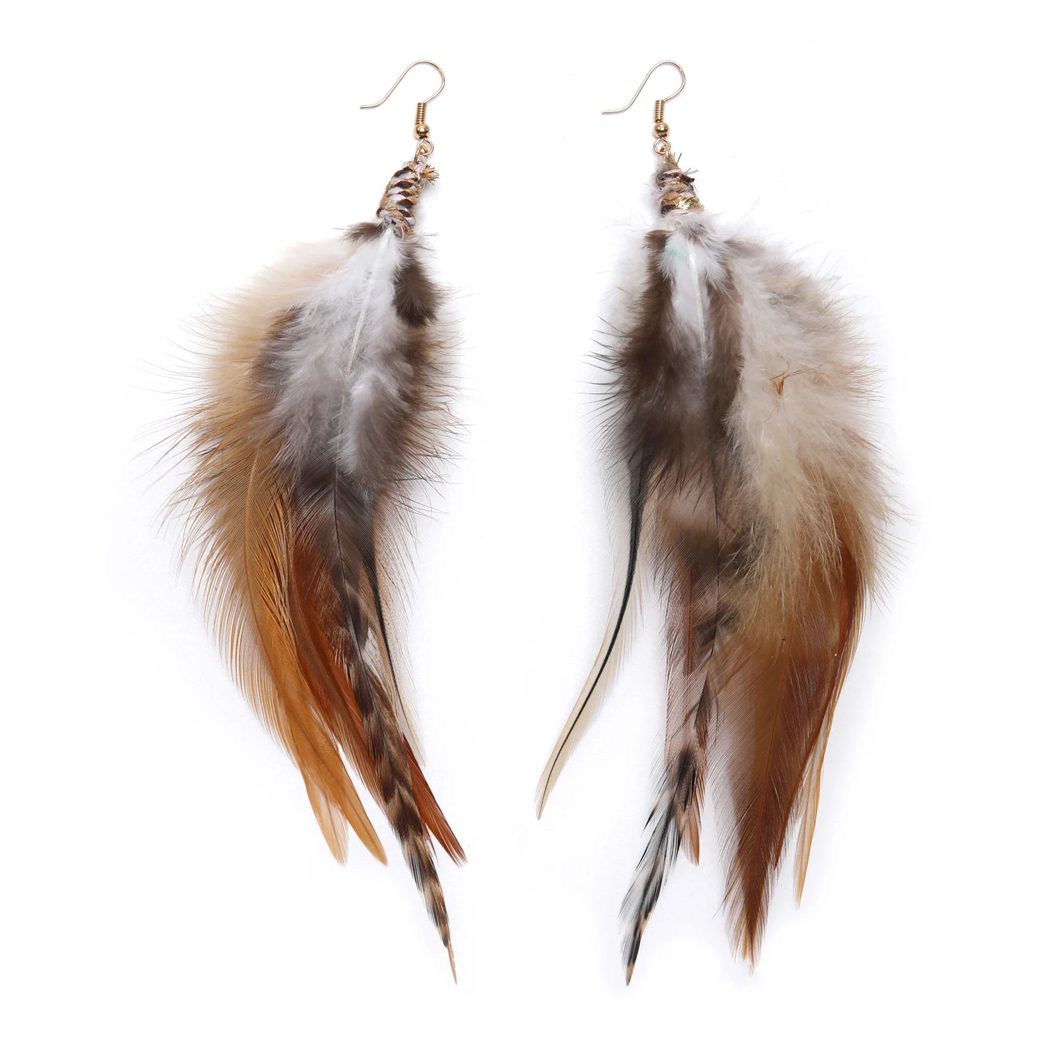 LUREME Handmade Natural Feather Dangle Earrings Vintage Bohemian Multicolor Pheasant  for Womens