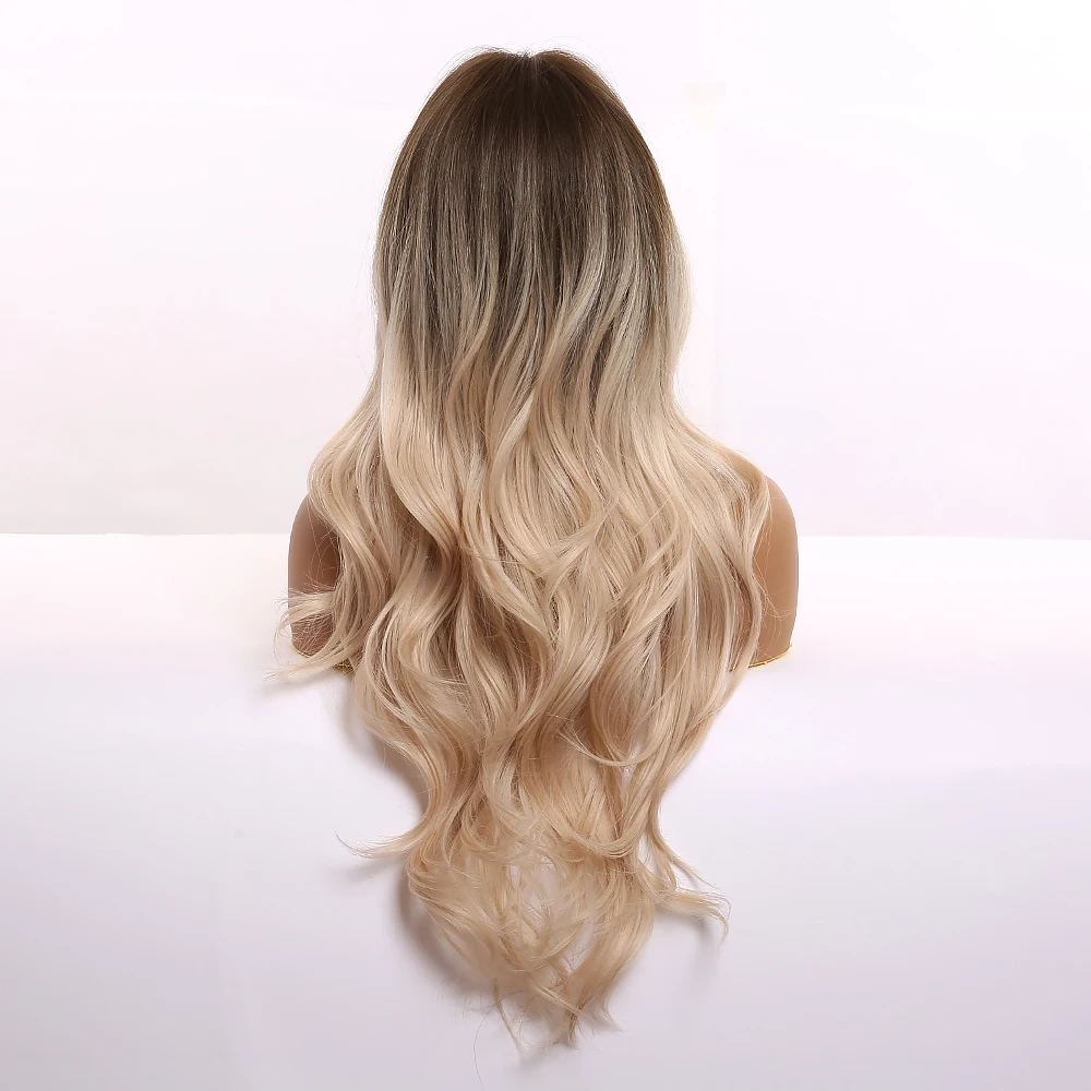 EASIHAIR długie brązowe blond peruki syntetyczne Ombre dla kobiet naturalne włosy faliste peruki żaroodporne kobiece peruki Cosplay