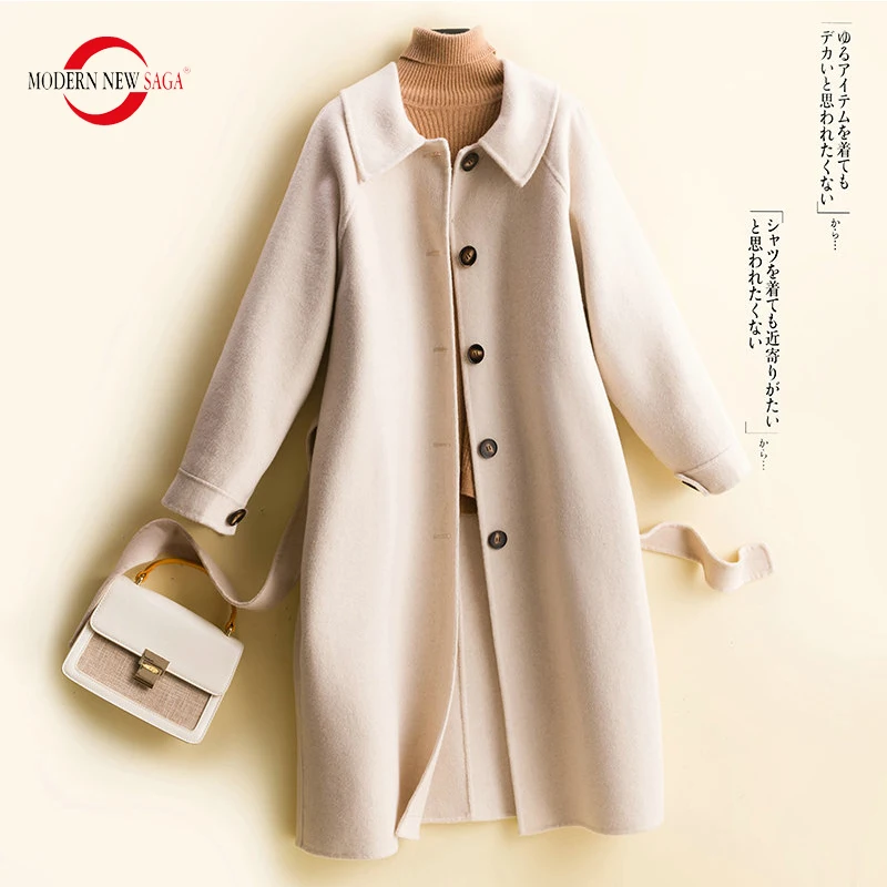 

MODERN NEW SAGA Women Wool Coat 100% Merino Wool Peacoat Autumn Winter Fashion Wool Long Coats Woman Cashmere Overcoat Outerwear