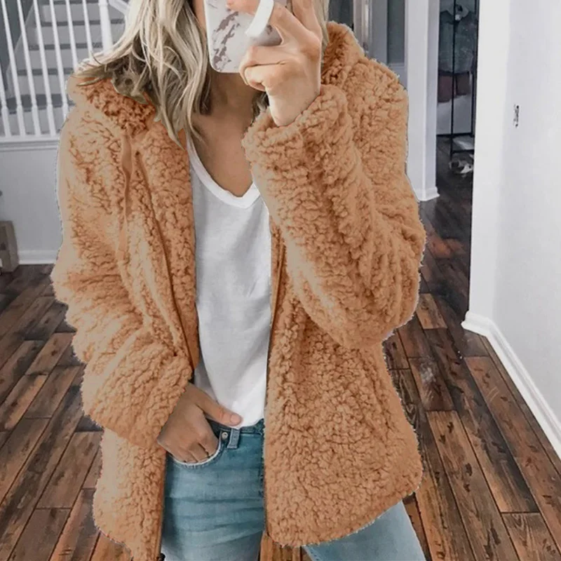 Elegant Solid Faux Fur Coat Women Autumn Winter Warm Soft Zipper Fur Jacket Female Plush Overcoat Casual Outerwear Plus Size