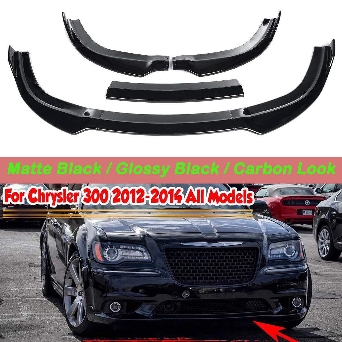 

3pcs Car Front Bumper Splitter Lip Diffuser Spoiler Cover Body Kit Guard Deflector Lips For Chrysler 300 SRT8 2012 2013 2014