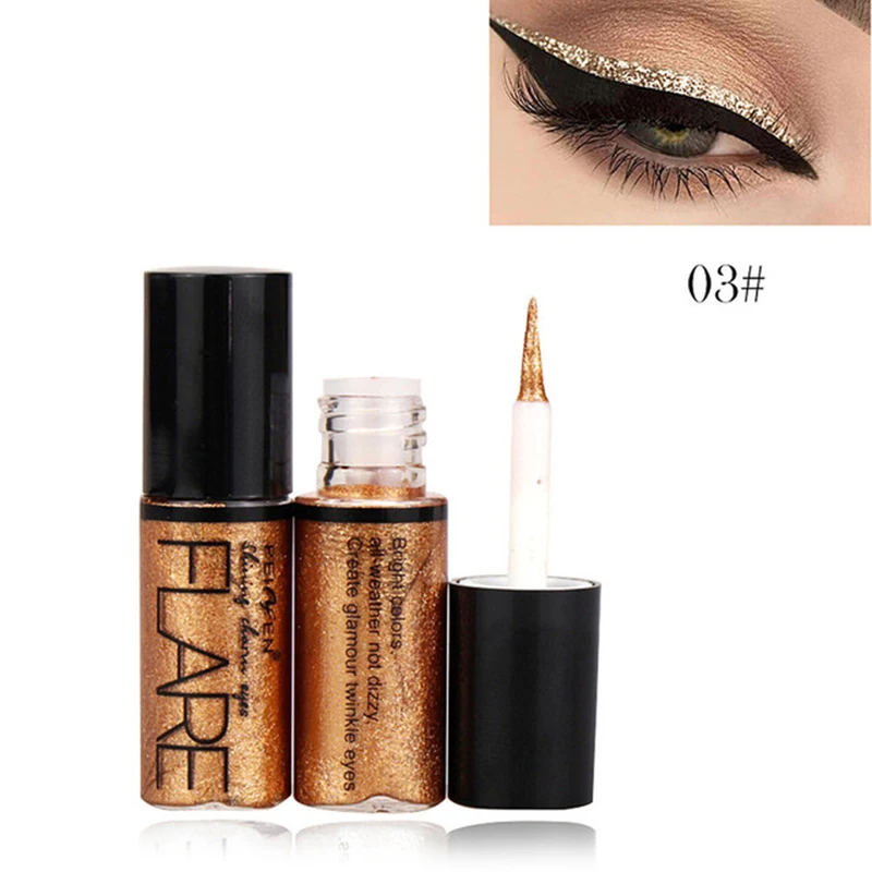 Delineador brilhante para os olhos, maquiagem profissional à prova d'água com glitter e lantejoulas líquido dourado rosa e prata