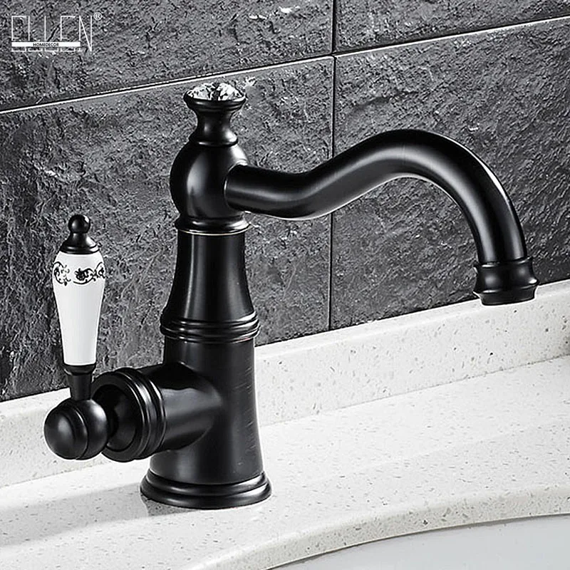 Bathroom Sink Mixer Tap Brush Nickel Hot Cold Basin Faucets Single Handle Deck Mounted Bath Crane ELF1112