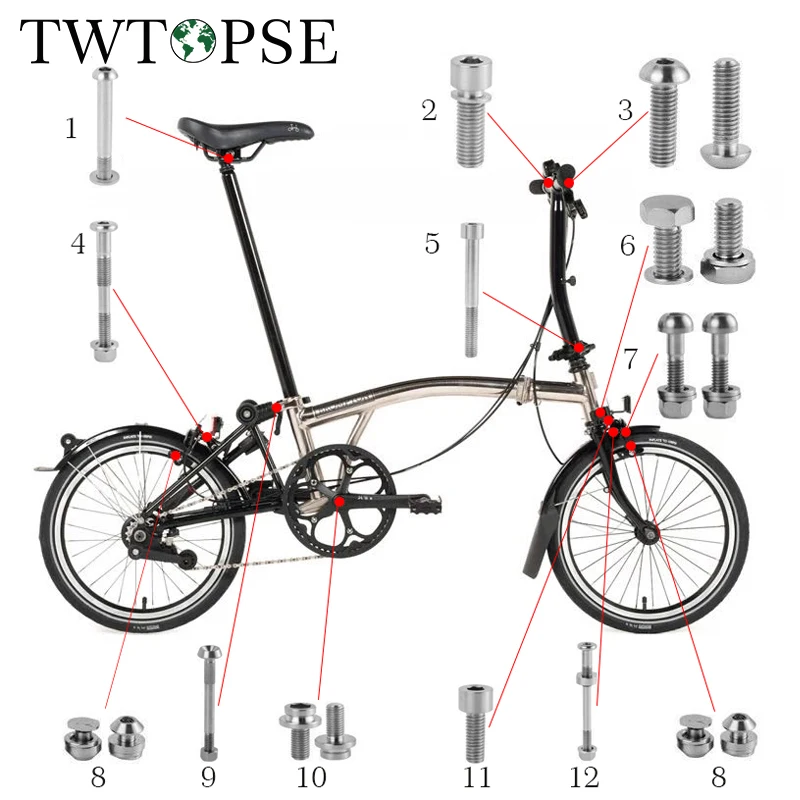 

TWTOPSE Cycling Bicycle Bike Titanium Bolts Screws Set For Brompton Folding Bike Seatpost Clamp Headset Brake Handlebar Bolt New