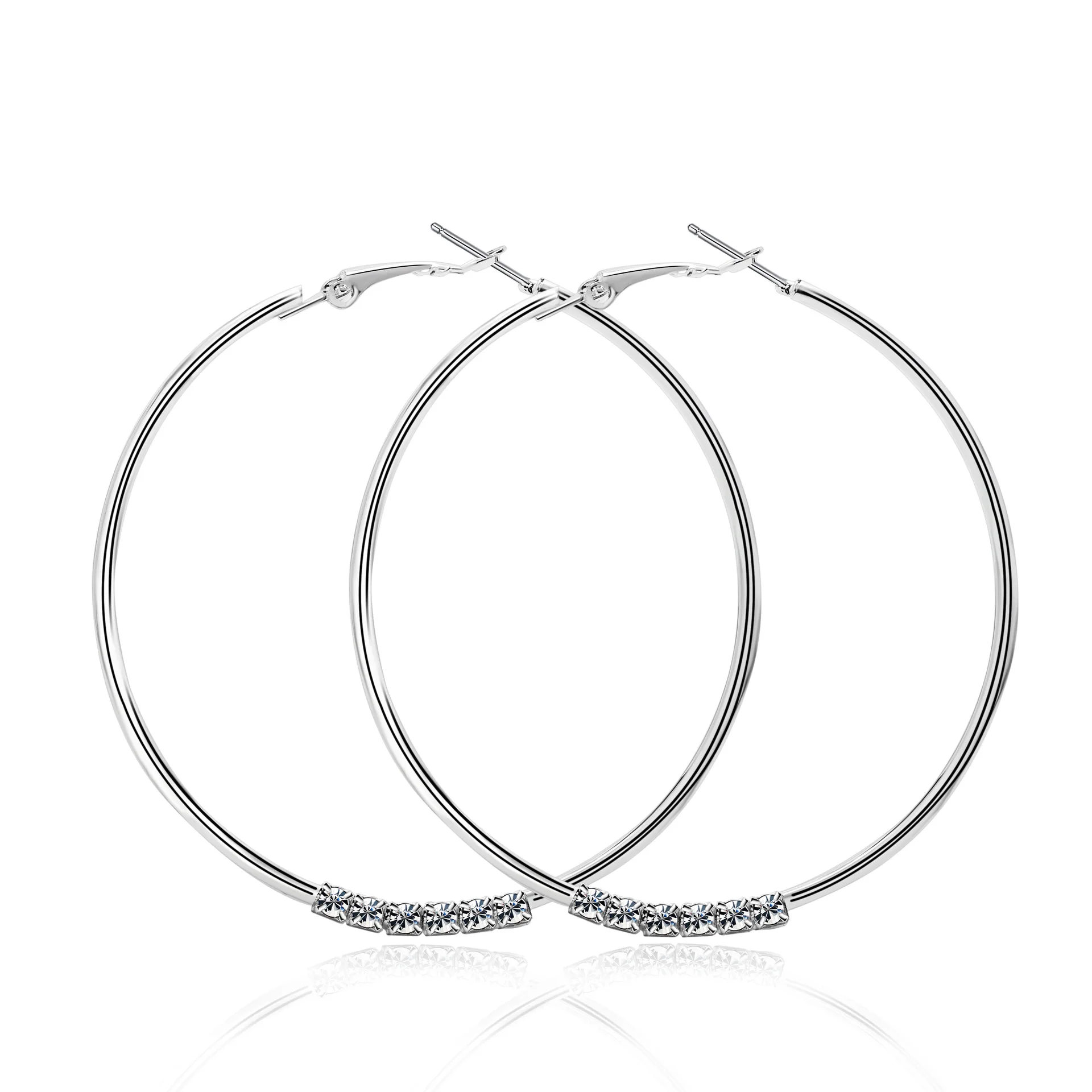 BLIJERY Sparkling Silver Color Big Hoop Earrings for Women Brincos Rhinestones Round Circle Earrings Wedding Party Jewelry Gift