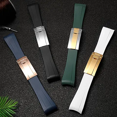 Cinturino per orologio in gomma di alta qualità per cinturino Rolex 20mm 21mm nero blu con estremità curva cinturino per orologi in silicone impermeabile