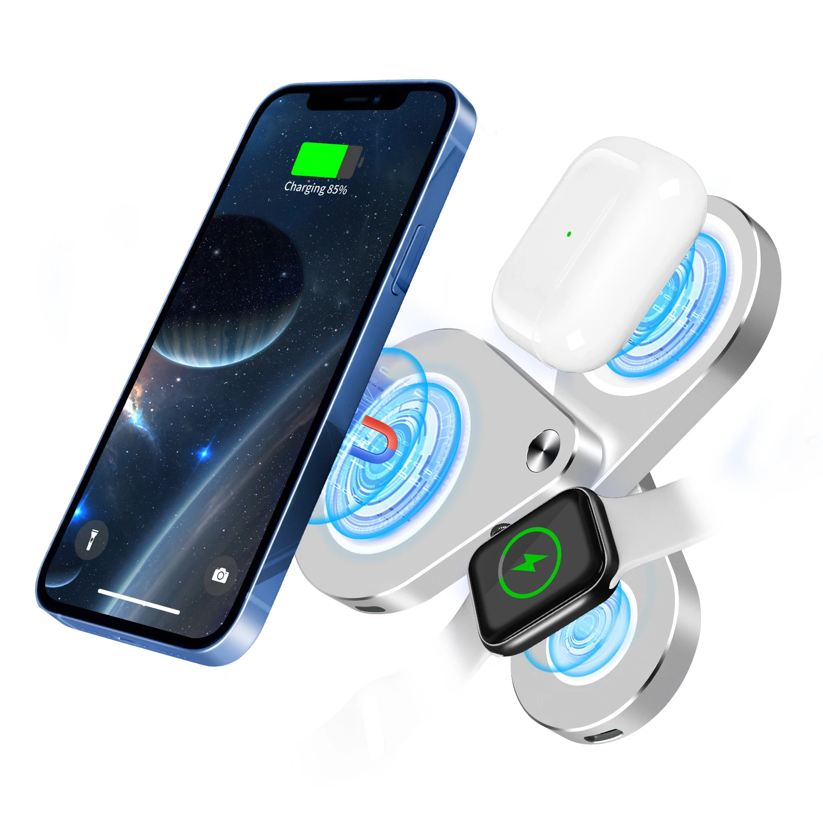 QI Magnetic Wireless Charger 3 In1 Induction Wireless Chargers Fast Charging Station For Iphone 12 Apple Watch Series Airpods