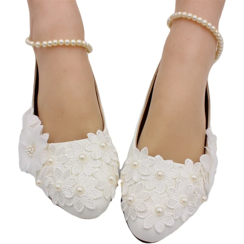 New plus-size flats sell like hot cakes Wedding flat heels white bridal shoes hand-made wedding shoes in ChinaBH175