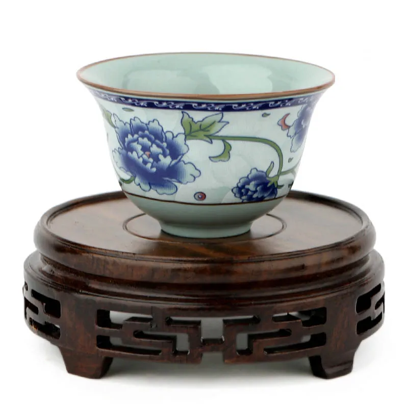 Rosewood Stone Fret Base Solid Wood Stone Ornament Base Wenge Ebony Wood Purple Clay Pot Base Handicraft Round Wooden Holder