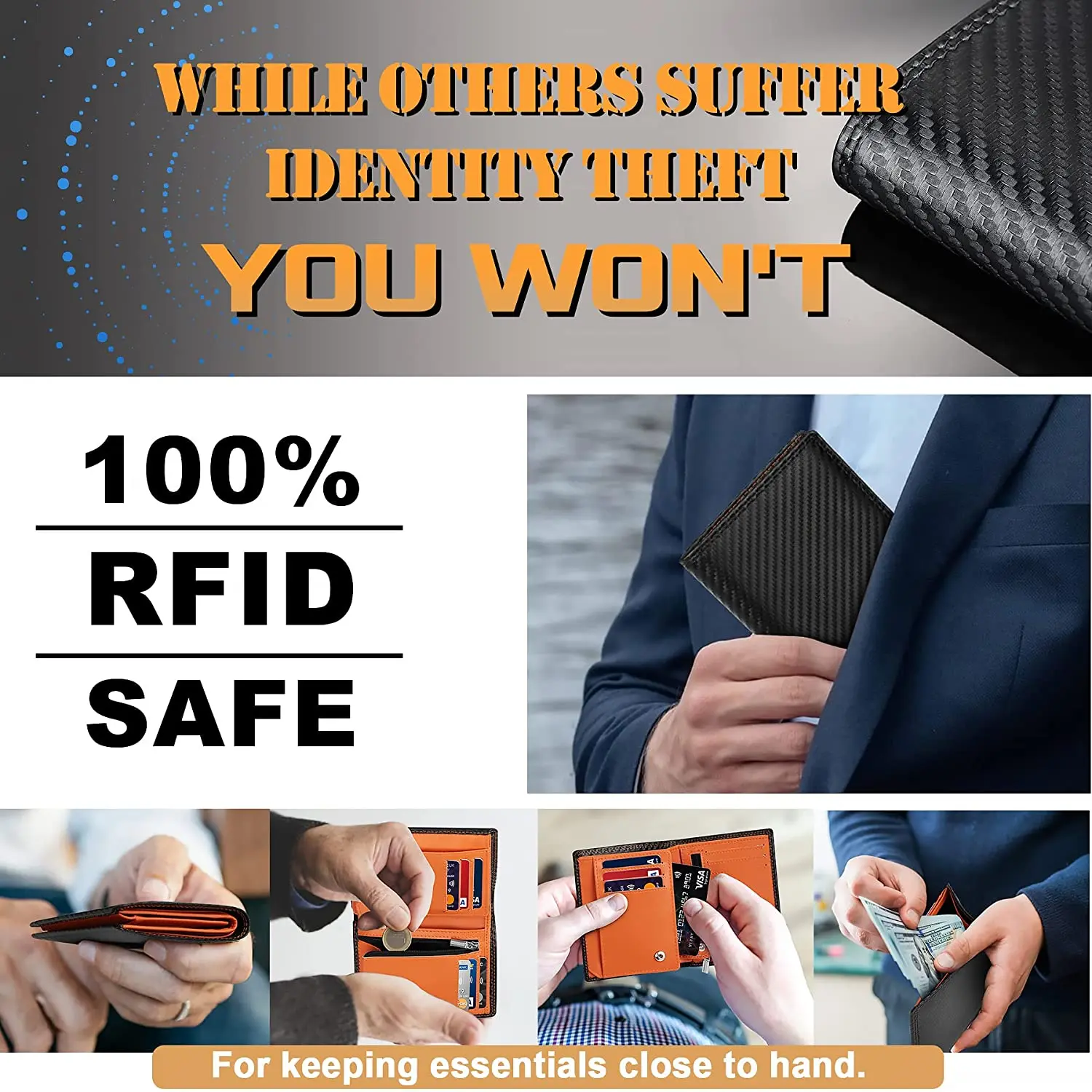 TEEHON Dermic carbon fiber shape Men Wallet Coin Pocket RFID Credit Card Holder Half Span Design Black Purse