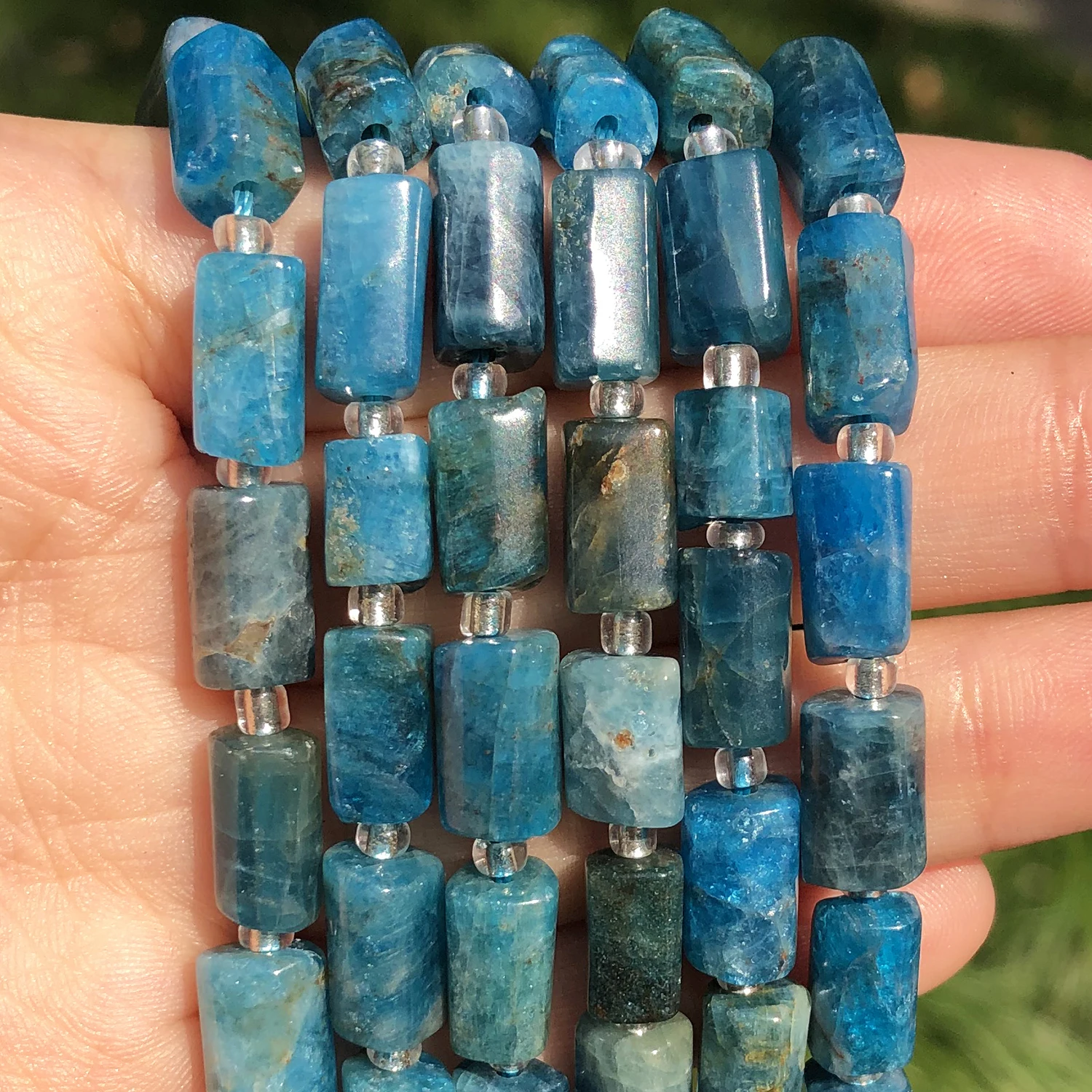 Natural Stone Column Shape Faceted Blue Apatite Loose Spacer Beads for Jewelry DIY Making Charms Bracelet Earrings Accessories