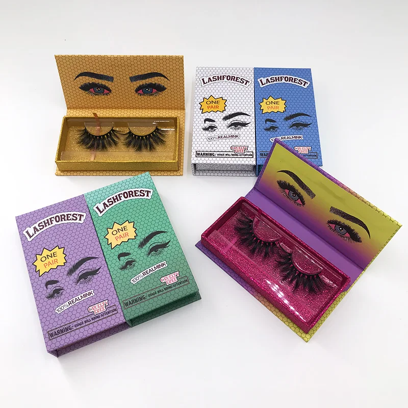 Wholesale Dramatic 25mm Mink Eyelashes Custom Logo Lashforest Magnetic Case Eyelash Packaging Box