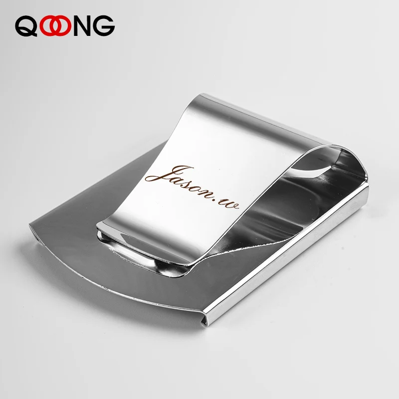 QOONG Custom Lettering Stainless Steel Money Clip Business Card Credit Card Cash Wallet Moneyclip Cash Clamp Holder Dropshipping