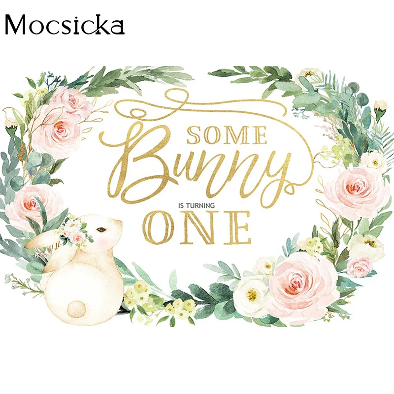 Mocsicka – arrière-plan de photographie de lapin, couronne de décoration, accessoires de Studio, bannière de Photo d'arrière-plan pour fête prénatale premier anniversaire