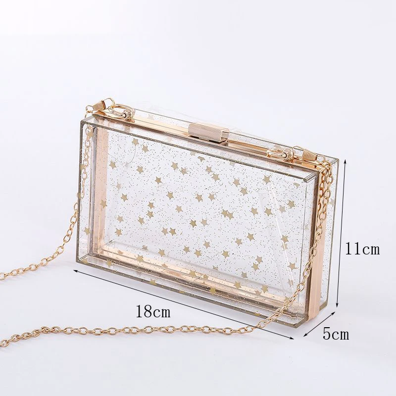 New Acrylic Transparent Clutch Bag Women Wallet Handbag Sequins Star Shoulder Messenger Bags Wedding Party Day Clutch Purse Box