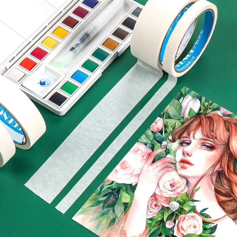 Watercolor Masking Tape Art Painting Adhesive Textured Tape Paper Writable Anti-dirty Cover Glue Leave White Tool Art Supplies