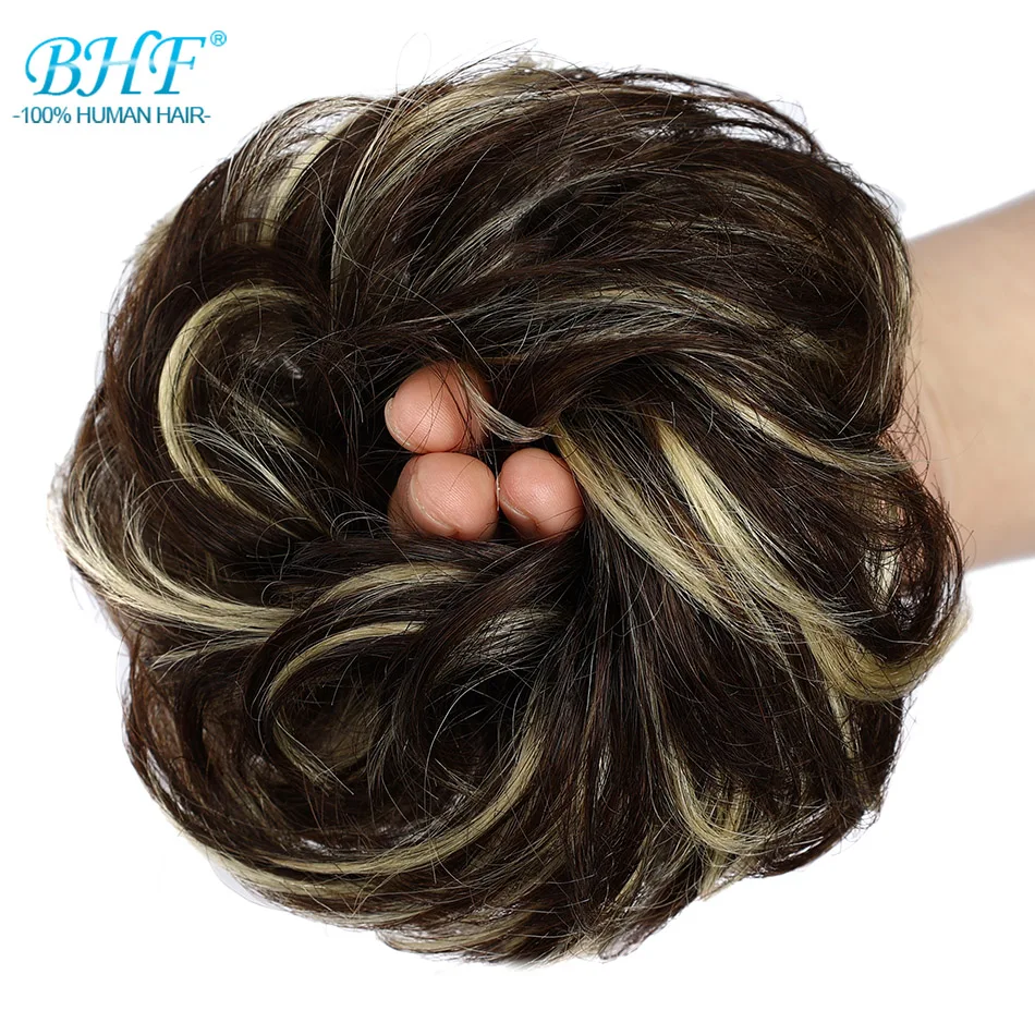 BHF 100% Human Hair Bun Sewn One Updo Curly Messy Donut Chignons Hair Piece Wig Machine Remy European Wavy Buns