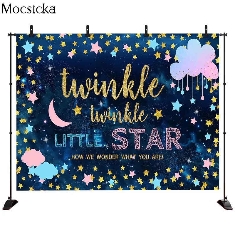 Mocsicka Boy Elephant Backdrop Twinkle Little Star Baby Shower Photography Background Blue Elephant Baby Shower Party Backdrops