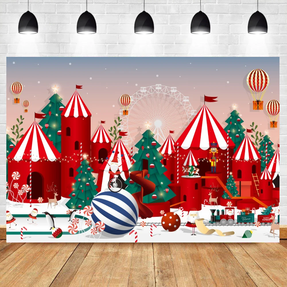 New Year Merry Christmas Photo Backdrops Playground Castle Festivals Pine Ball Tree Gift Decor Pattern Photo Background