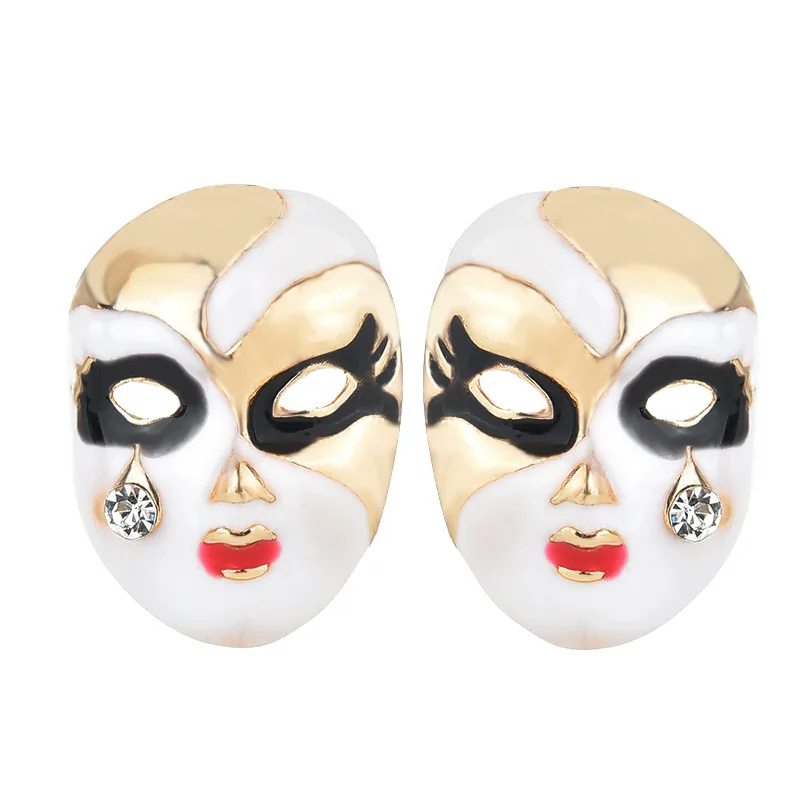 Creative Funny Mask Stud Earrings Silver Color Rhinestone Earrings for Men Women Earrings Halloween Party Jewelry Gifts