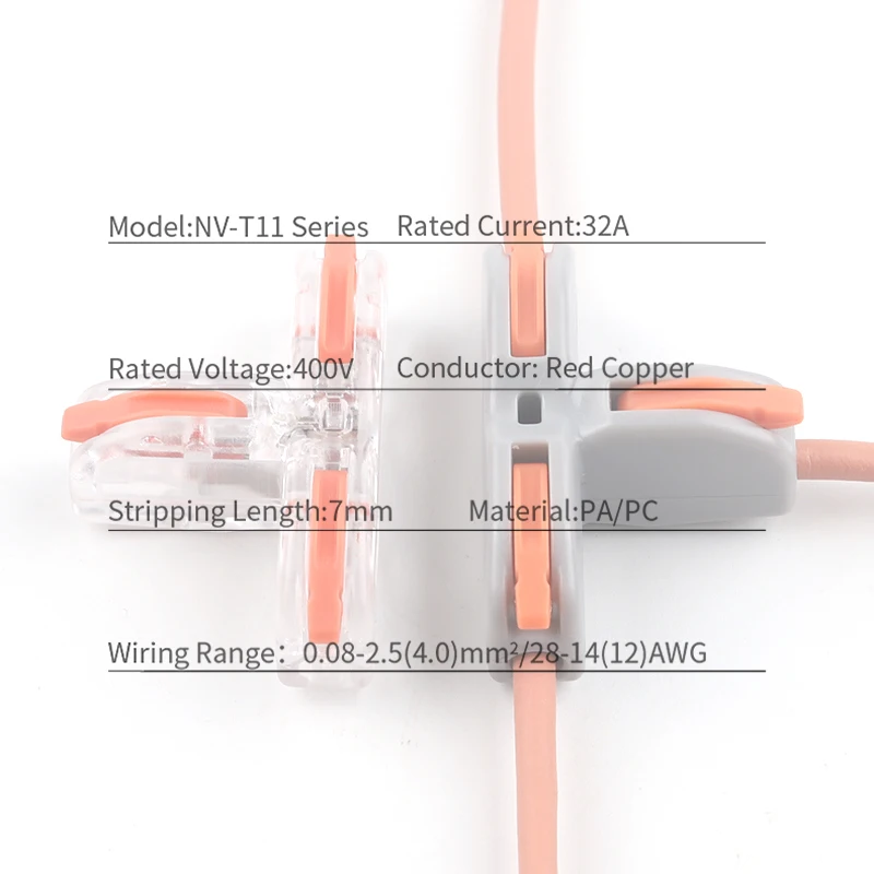 Universal Compact T-type Wire Connector Splitter Terminal Distribusi Cepat Push-In Distributor Utama Rumah AWG 28-14(12)