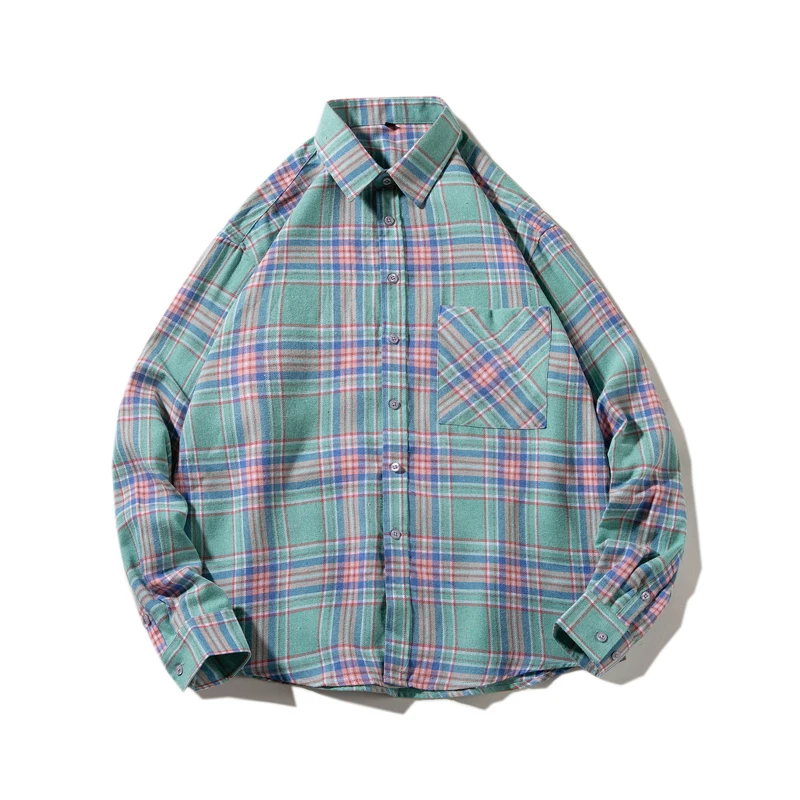 Men\'s Clothing Fashion Cotton Shirts Single Pocket Long Sleeve Youthful Soft Casual Plaid Checkered Top Male Shirts for men