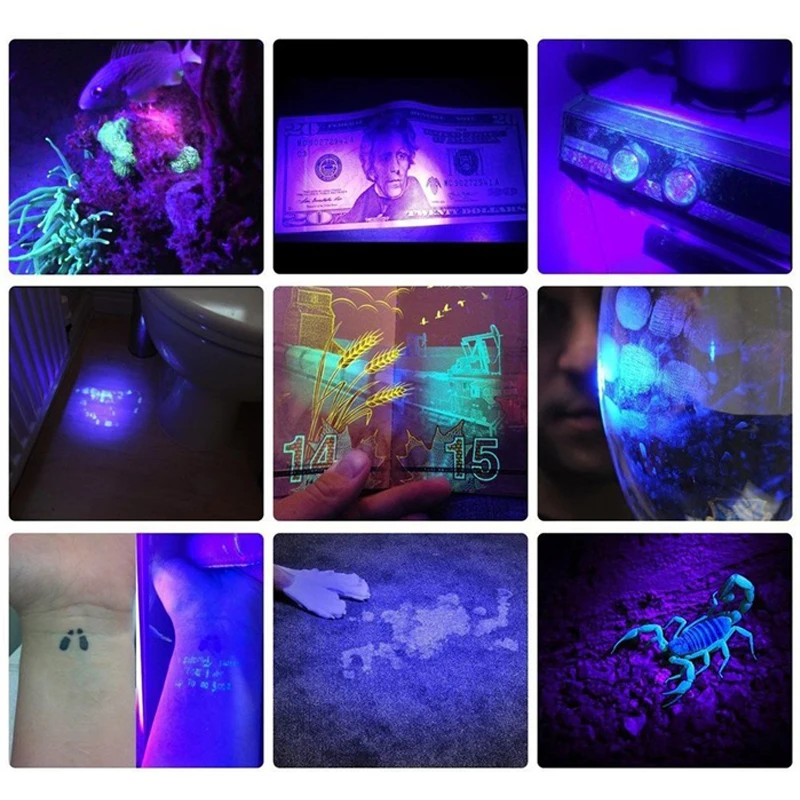 Anjoet UV Flashlight LED 365nm Ultra Violet Ultraviolet Invisible Torch for Pets Stain Hunting Marker Use 18650 battery