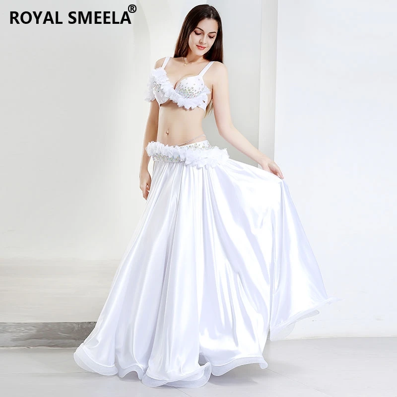 White belly dancing outfit Belly dancing Bra Belt Maxi Skirt Performance Bellydance Costume carnivale costume Arab dance costume