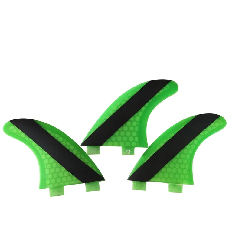 

upsurf fcs fin Double Tabs Fin M/L Size Black with Green Color Surfboards Fin Honeycomb Fiberglass fins tri-fin set