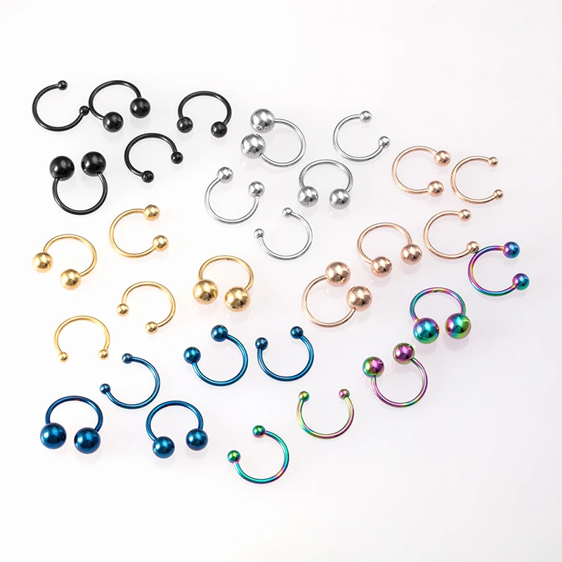 5PCS 2.5-6mm Ball Surgical Steel Horseshoe Nose Septum Rings Cartilage Helix Tragus Earring Hoop Lip Horseshoe Piercing Retainer