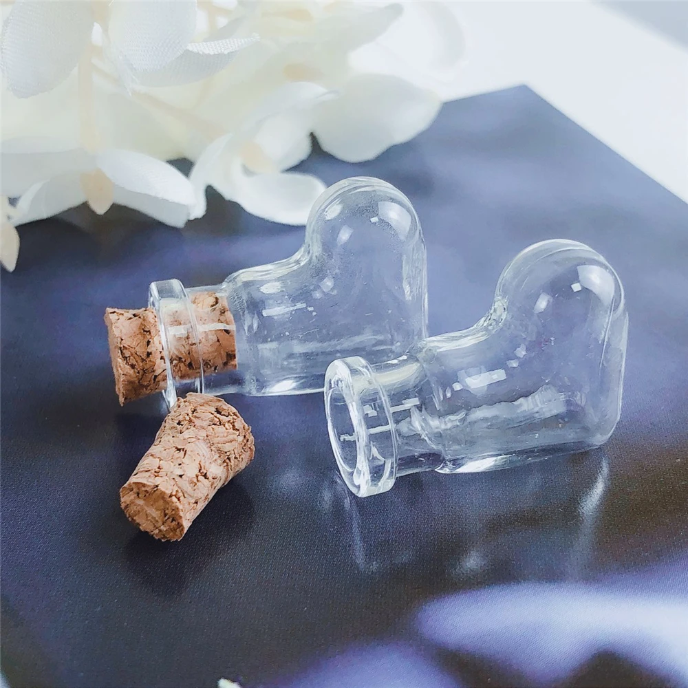 100Pcs 2ml Obliquely Heart Small Hyaline Glass Ornaments with Cork Mini Crafts Perfume Wishing Bottles Travel Sub Vial