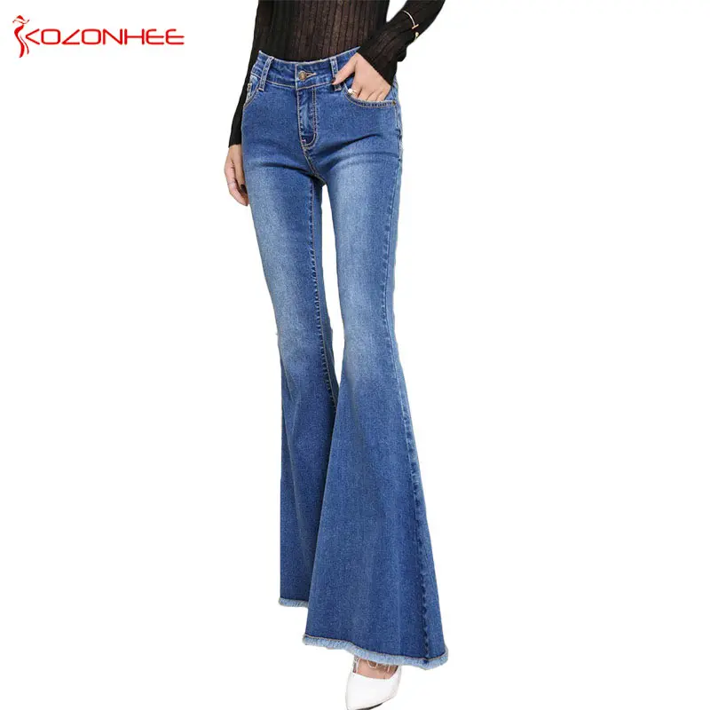 KOZONHEE Stretching Bell-Bottoms low-waisted Flare Jeans Women Stretching For Girls Trousers for women Jeans