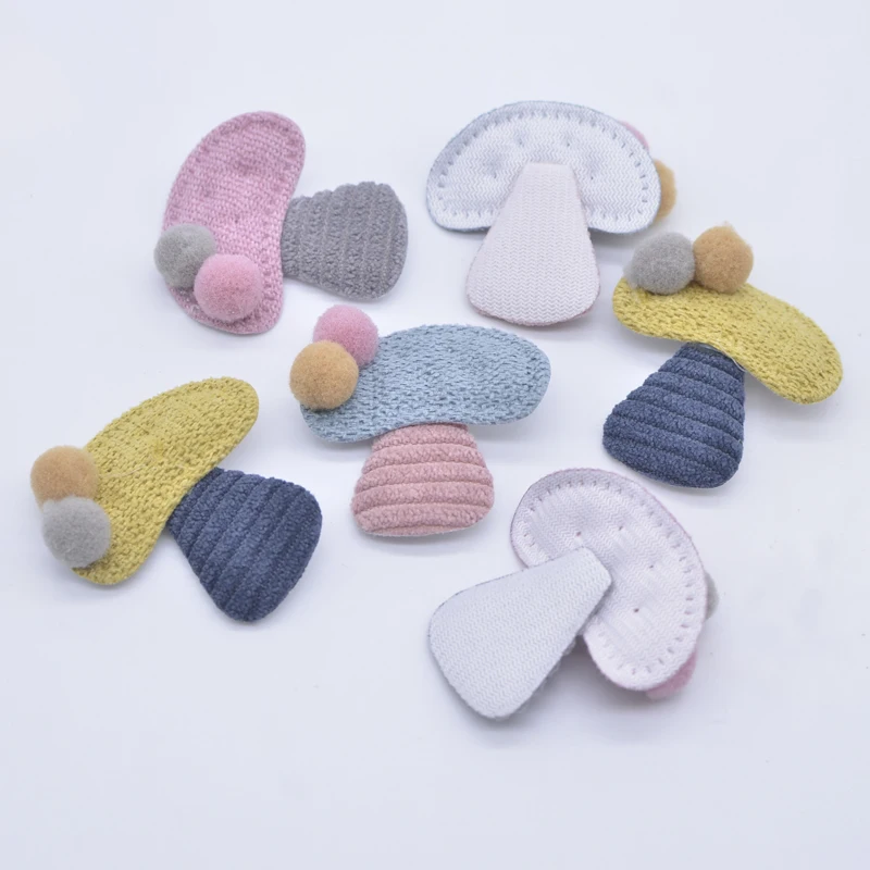 10Pcs Padded Cloth Applique Wool Ball Stick-on Mushroom Patch for DIY Clothes Hat Leggings Sewing Accessories Headwear Decor