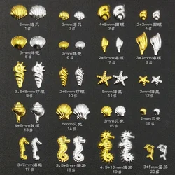 100Pcs Sea Seires Nail Art Rhinestones Shell Starfish Seahorse Multishapes Gold Silver Metal Rivet Charms For Acrylic Nails