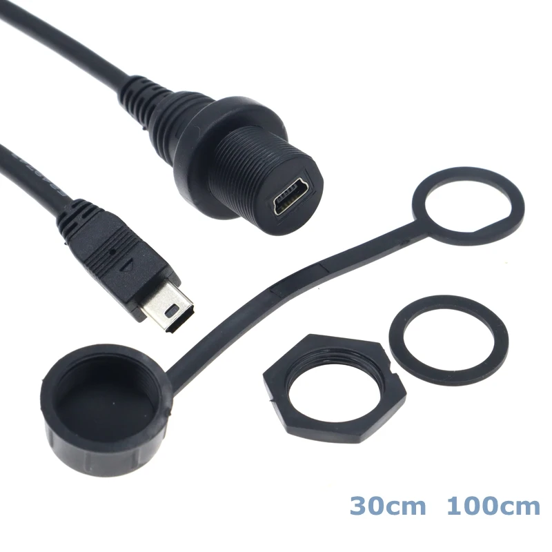 

Водонепроницаемый кабель Mini USB «папа-мама» 2.0 IP 67, с разъемом для крепления на панели для корабля, автомобиля, яхты, удлинительный USB-кабель 0,3 м, 1 м