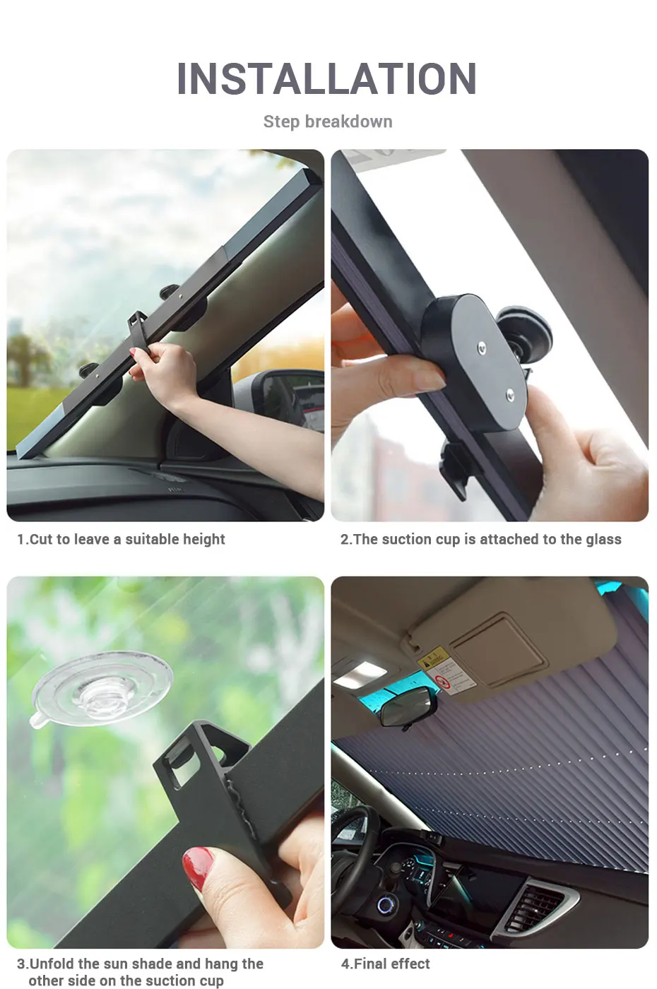 BLALION Auto Windschutzscheibe Sonnenschutz Vorhang Einziehbares Set Vorne Hinten Fenster Sonnenschutz Schutz UV Reflektierende Auto Sonnenblende Abdeckung – Detail 13