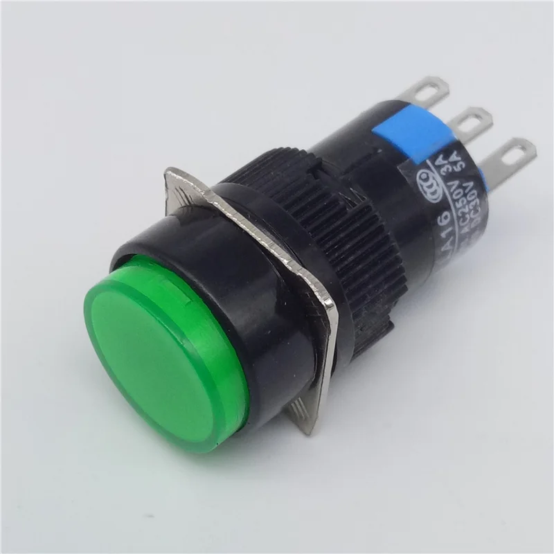 1Pcs 16mm Button switch Self lock / self reset 5A/250VAC NO+NC LA16-11Y