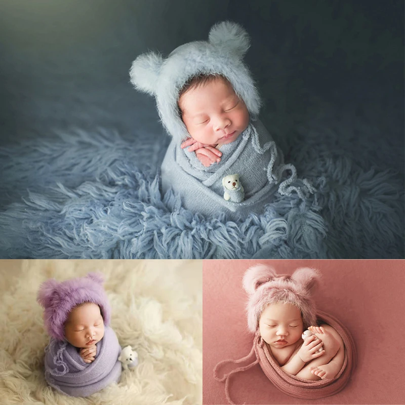 0-3Months Newborn Photography Props Accessories Soft Blanket Baby Boys Girls Hat for Photo Shoot Photobooth Props