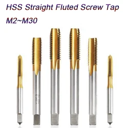 Metric Machine Screw Tap HSS Ti-coated Hand Spiral Point 4 Straight Flutes Plug Thread Tapping Bearing Steel M2 M24 High Speed