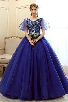 real royal blue butterfly embroidery ball gown medieval dress long gown Medieval Renaissance Gown  Victoria Belle gown