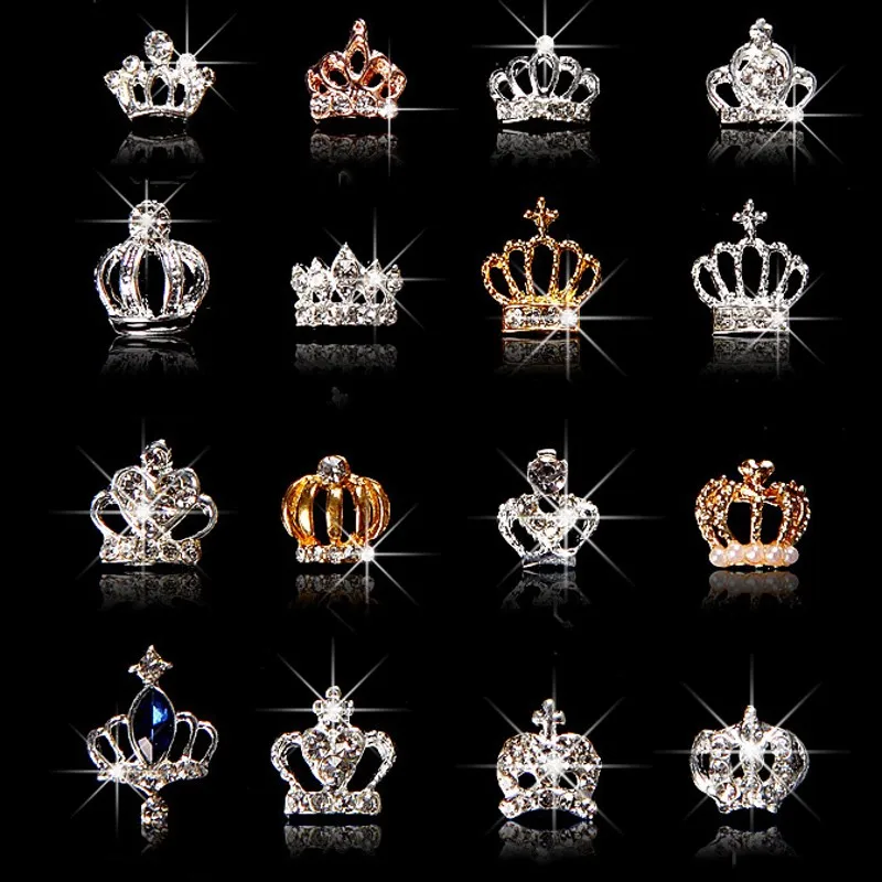 10pcs/Lot 3D Nail Art Jewelry Silver & Gold Crown Shape Nail Jewelry Shining Crystal Rhinestones Nail Jewelry Accessories ML723#