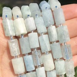 Natural Stone Column Shape Faceted Blue Aquamarines Loose Beads for Jewelry DIY Making Charms Bracelet Earrings Accessories