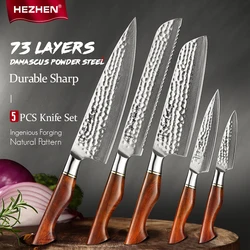 HEZHEN 1-5PC Kitchen Knife Vacuum & Deep Freezer Heat Treatment 73 Layers Powder Steel Sharp Cook Slice Knives