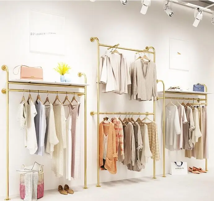 clothing store on the wall display rack simple wall hanging side hanging combination of women's clothing store clothes display