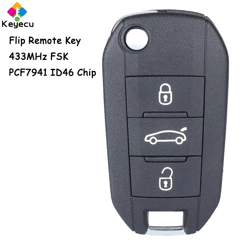 

KEYECU Folding Flip Remote Control Car Key With 3 Buttons 433MHz FSK ID46 Chip Fob for Peugeot 208 2008 301 308 5008 508 Hella