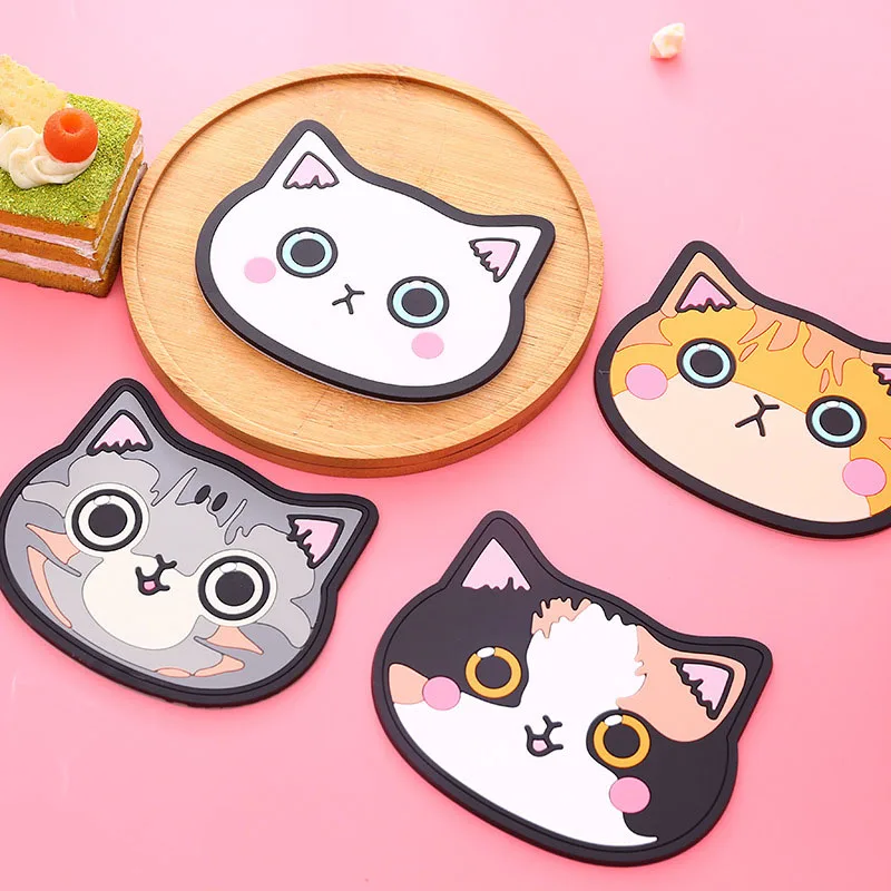 2023 High quality Cat Shaped Tea Coaster Cup Holder Mat Coffee Drinks Drink Silicon Coaster Cup Pad Placemat Kitchen Accessories