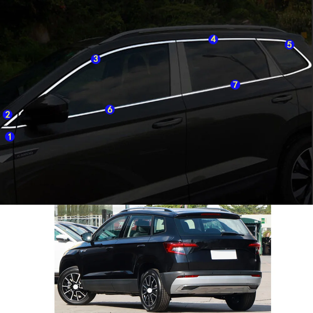 For Skoda KAROQ 2017 2018 2019 2020 2021 Car Sticker Garnish Pillar Window Middle Strip Trim Frame Hoods